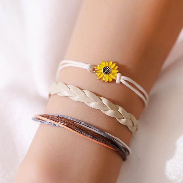 charm bracelets bohemian hand-woven 3 pcs/set colorful retro sunflower beaded leather rope women party wedding jewelry accessories, Golden;silver
charm bracelets bohemian hand-woven 3 pcs/set colorful retro sunflower beaded leather rope women party wedding jewelry accessories, Golden;silver