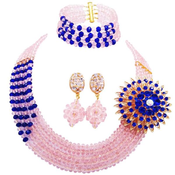earrings & necklace trendy royal blue and peach crystal bead african jewelry set, Silver
earrings & necklace trendy royal blue and peach crystal bead african jewelry set, Silver