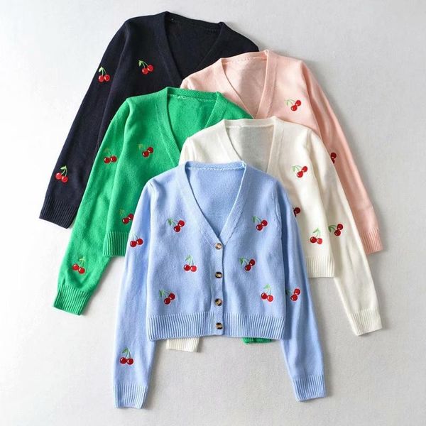 women's jackets women fall spring vintage cherries sweet cardigans womens v-neck long sleeve cropped knitting coat embroidery knitwear, Black;brown
women's jackets women fall spring vintage cherries sweet cardigans womens v-neck long sleeve cropped knitting coat embroidery knitwear, Black;brown