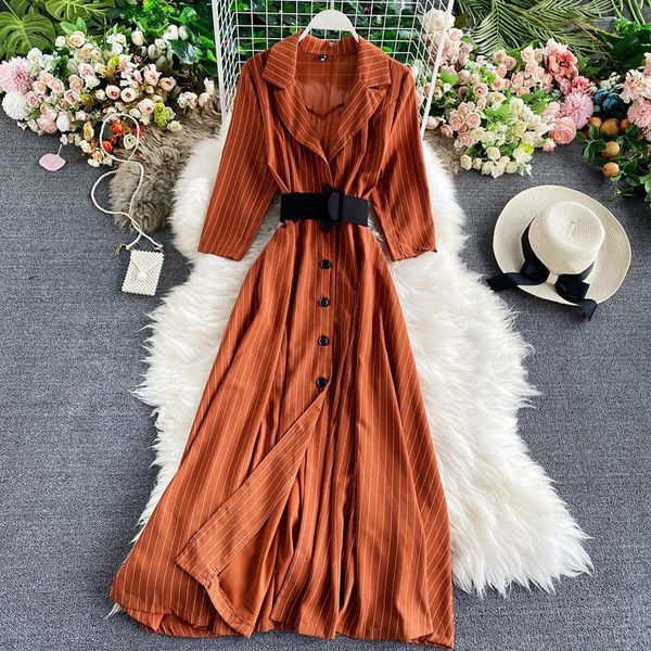 casual dresses women dress elegant suit collar striped spring autumn closed waist temperament single breasted color matching vestidos, Black;gray
casual dresses women dress elegant suit collar striped spring autumn closed waist temperament single breasted color matching vestidos, Black;gray