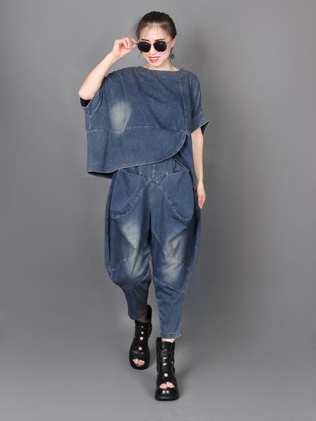 spring and summer korean stlye round neck short-sleeved t-shirt female feet seven-point harem pants denim suit loose women's two piece, White
spring and summer korean stlye round neck short-sleeved t-shirt female feet seven-point harem pants denim suit loose women's two piece, White
