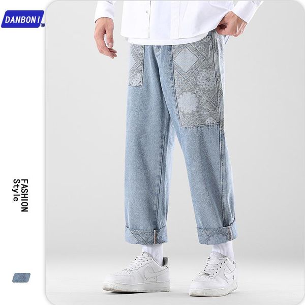 men's jeans high street tide brand stitching cashew flower ins loose wide leg daddy pants trend, Blue
men's jeans high street tide brand stitching cashew flower ins loose wide leg daddy pants trend, Blue