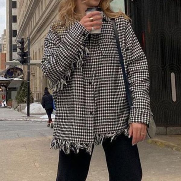 women's jackets women fringe detail rough edge chic fashion casual coats 2021 jacket houndstooth overshirt lady loose outfits female, Black;brown
women's jackets women fringe detail rough edge chic fashion casual coats 2021 jacket houndstooth overshirt lady loose outfits female, Black;brown