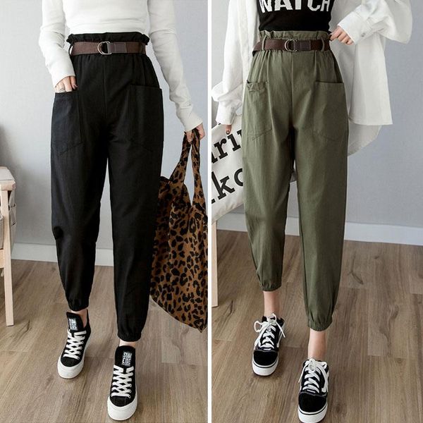 women's pants & capris spring elastic waist tooling cargo casual nine foot female harajuku style student summer 2021, Black;white 
women's pants & capris spring elastic waist tooling cargo casual nine foot female harajuku style student summer 2021, Black;white
