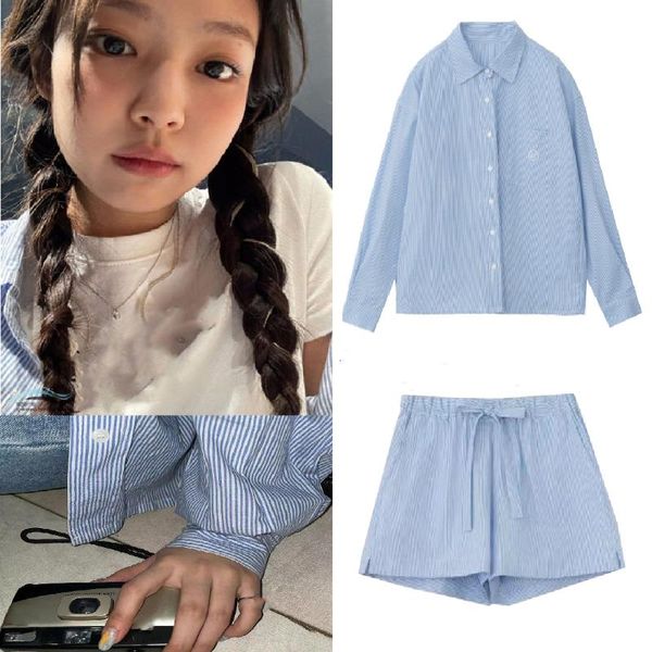 women's tracksuits kpop iu seo yea ji korea blue striped loose cardigan shirt blouse + high waist lace-up elastic shorts women two-pie, Gray
women's tracksuits kpop iu seo yea ji korea blue striped loose cardigan shirt blouse + high waist lace-up elastic shorts women two-pie, Gray