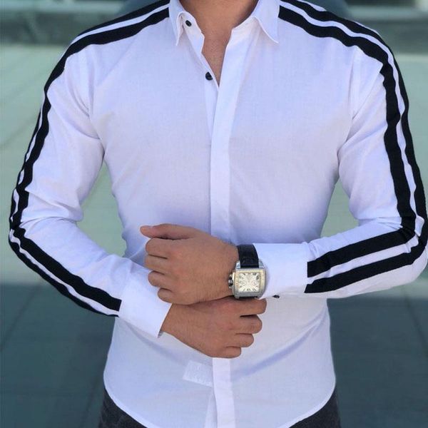 men's casual shirts men shirt arrival luxury stylish slim fit long sleeve male business formal lapel striped fashion button streetwear, White;black
men's casual shirts men shirt arrival luxury stylish slim fit long sleeve male business formal lapel striped fashion button streetwear, White;black