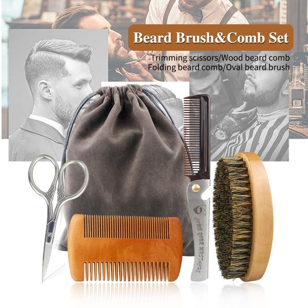 hair brushes men 4pcs/set beard kit grooming with wood comb and boar bristle brush scissors folding metal, Silver
hair brushes men 4pcs/set beard kit grooming with wood comb and boar bristle brush scissors folding metal, Silver
