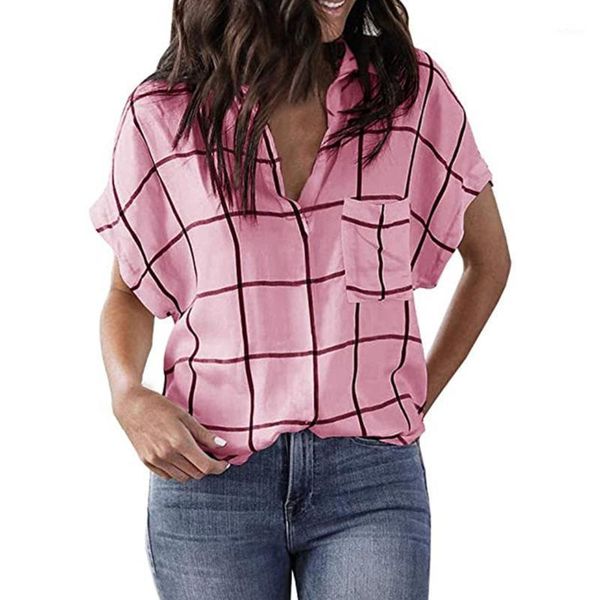 women's blouses & shirts casual loose check print pocket v-neck short-sleeved pullover t-shirt for girls spring and summer, White
women's blouses & shirts casual loose check print pocket v-neck short-sleeved pullover t-shirt for girls spring and summer, White