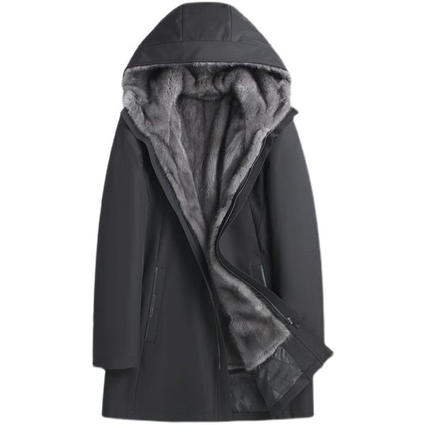 men's leather & faux whole mink liner parka fur integrated sleeve mid-length hooded overcoats coat, Black
men's leather & faux whole mink liner parka fur integrated sleeve mid-length hooded overcoats coat, Black