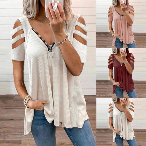 women's t-shirt woman t-shirts v-neck collar zipper color short sleeve ladies plus size fold casual blouse koszulka damska 2021, White
women's t-shirt woman t-shirts v-neck collar zipper color short sleeve ladies plus size fold casual blouse koszulka damska 2021, White