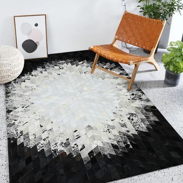 black & beige/creamy white real leather cowhide patchwork area rug modern fur carpets