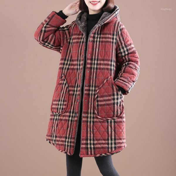 women's down & parkas women vintage winter plaid button coats hooded pockets 2021 warm female clothes korean style x242, Black
women's down & parkas women vintage winter plaid button coats hooded pockets 2021 warm female clothes korean style x242, Black