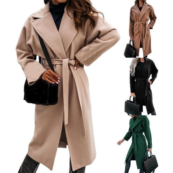 women's wool & blends stylish women oversize coat solid color belt autumn winter waist tied all match overcoat for office, Black
women's wool & blends stylish women oversize coat solid color belt autumn winter waist tied all match overcoat for office, Black
