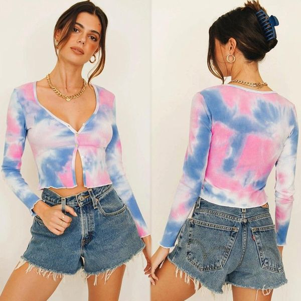 women's t-shirt tie dye long sleeve crop autumn winter women fashion streetwear outfits t-shirts, White
women's t-shirt tie dye long sleeve crop autumn winter women fashion streetwear outfits t-shirts, White