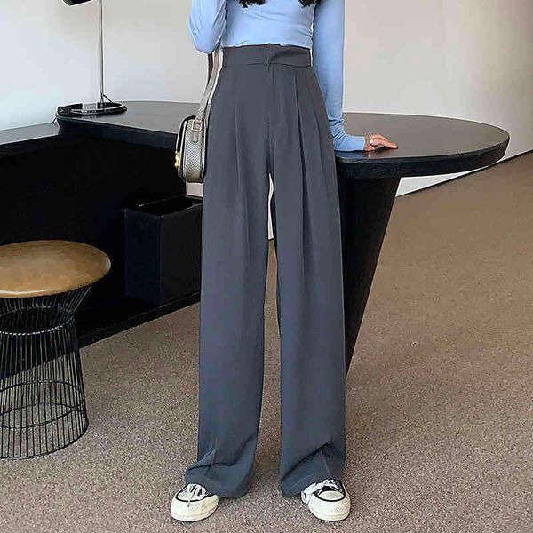 with dark gray mop the drape pants suit trousers wide straight tall waist object wide-legged female feeling 210429, Blue
with dark gray mop the drape pants suit trousers wide straight tall waist object wide-legged female feeling 210429, Blue