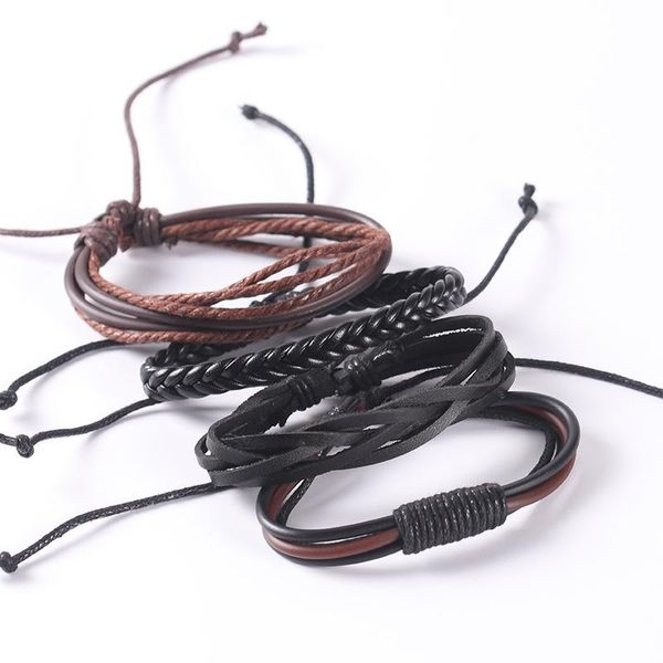 link, chain 2021 retro cowhide punk men's bracelet jewelry multi-layer wax rope hand-woven diy combination personality wholesale, Black
link, chain 2021 retro cowhide punk men's bracelet jewelry multi-layer wax rope hand-woven diy combination personality wholesale, Black