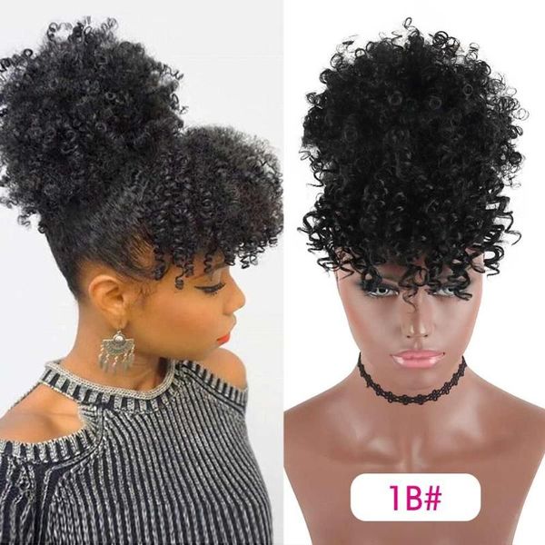 synthetic wigs drawstring puff ponytail afro kinky curly with bangs hair short pony tail clip in, Black
synthetic wigs drawstring puff ponytail afro kinky curly with bangs hair short pony tail clip in, Black