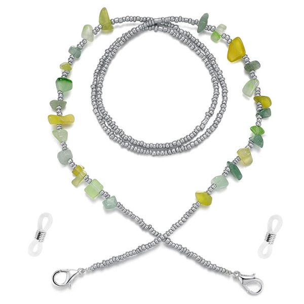 green colored stone glasses chain lanyard sunglasses matching mirror beaded anti-loss mask fashion chains, Silver
green colored stone glasses chain lanyard sunglasses matching mirror beaded anti-loss mask fashion chains, Silver