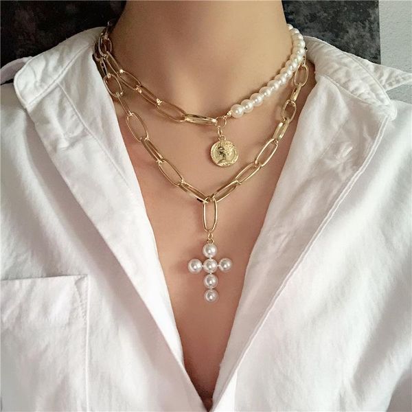 chains 2021 fashion pearl choker necklace cute double layer cross pendant for women jewelry girl gifts, Silver
chains 2021 fashion pearl choker necklace cute double layer cross pendant for women jewelry girl gifts, Silver