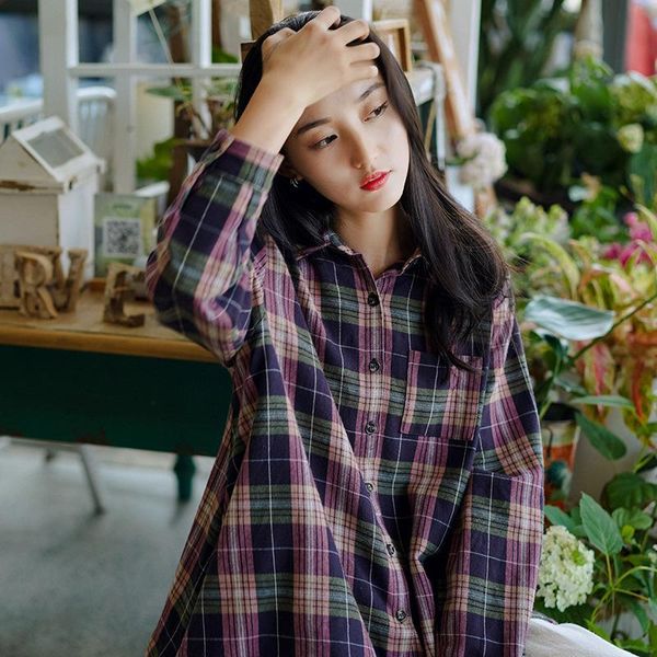 johnature women vintage shirts plaid loose blouses cotton soft 2021 autumn long sleeve female casual and women's &, White
johnature women vintage shirts plaid loose blouses cotton soft 2021 autumn long sleeve female casual and women's &, White