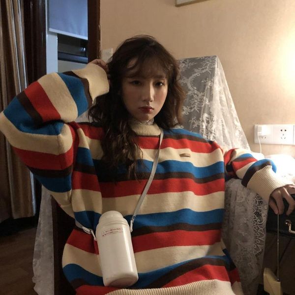 women's sweaters moyisu autumn winter sweater women casual woman pullovers striped loose and warm girl korean, White;black
women's sweaters moyisu autumn winter sweater women casual woman pullovers striped loose and warm girl korean, White;black