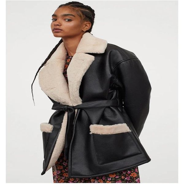 women's jackets women clothing casual pu leather high waist lace-up fur coat jacket winter clothes for, Black;brown
women's jackets women clothing casual pu leather high waist lace-up fur coat jacket winter clothes for, Black;brown