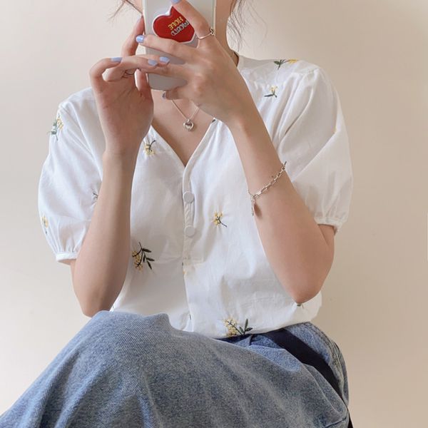 2 colors femme womens 2021 summer korean style v neck floral short sleeve shirt women blouses (f4034), White
2 colors femme womens 2021 summer korean style v neck floral short sleeve shirt women blouses (f4034), White