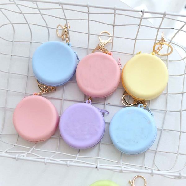 cute pure colored round silicone coin purse small women girls coin key bag wallet mini data cable headset bag purses kid gift, Red;black