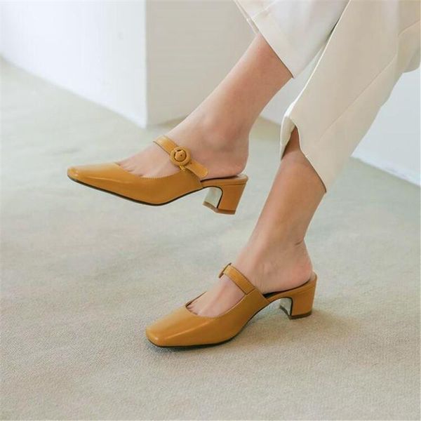 slippers square toe high heels ladies thick heel yellow mocha leather spring and autumn casual, Black
slippers square toe high heels ladies thick heel yellow mocha leather spring and autumn casual, Black