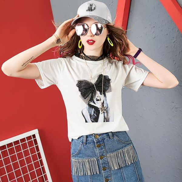 women's t-shirt women short sleeve shirts cotton o-neck print office lady bow t-shirts 2021 summer casual ladies, White
women's t-shirt women short sleeve shirts cotton o-neck print office lady bow t-shirts 2021 summer casual ladies, White