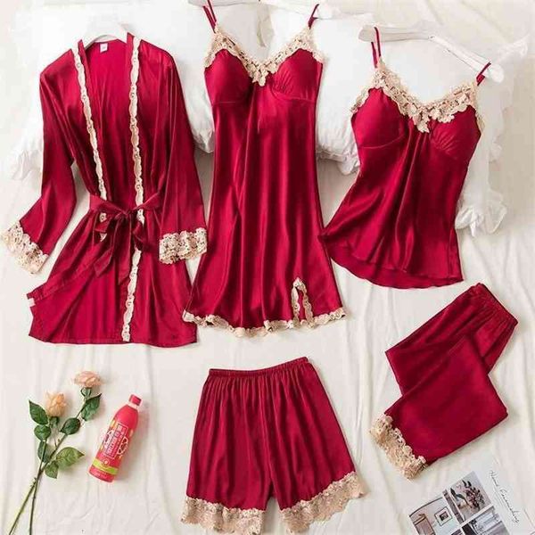 women's sleepwear pajamas suit women satin lace 5pcs pyjamas v-neck loose sleep set casual nightwear spring home clothing 7aw, Black;red
women's sleepwear pajamas suit women satin lace 5pcs pyjamas v-neck loose sleep set casual nightwear spring home clothing 7aw, Black;red