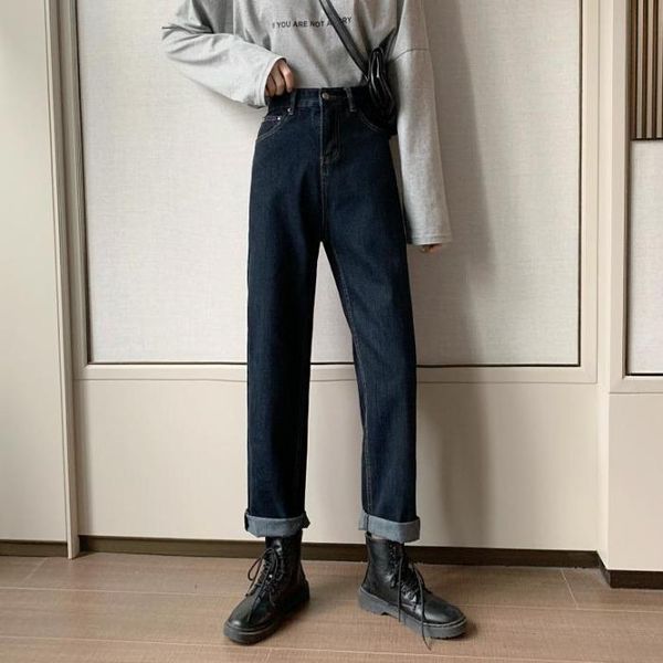 women's jeans spring 2021 blue and black pants high waist thin straight tube loose wide leg women