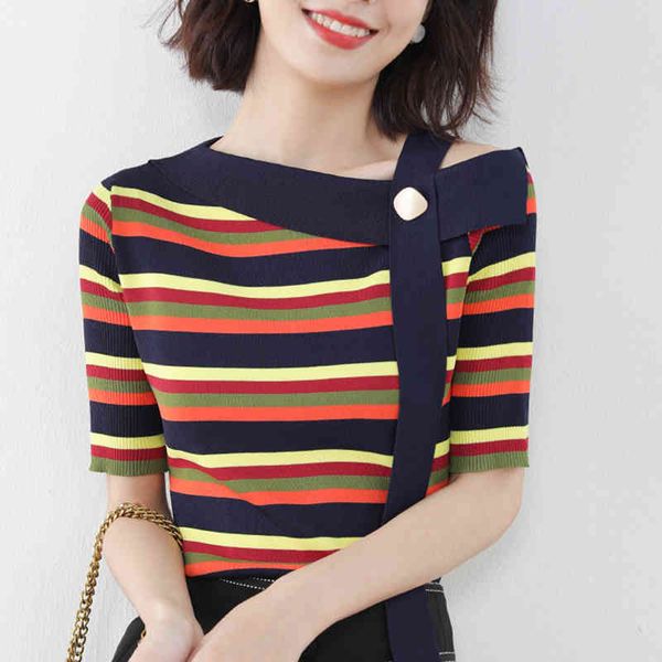 women's t-shirt striped t shirt femme off shoulder women knitted tshirt summer woman short sleeve slash neck female clothes 3, White
women's t-shirt striped t shirt femme off shoulder women knitted tshirt summer woman short sleeve slash neck female clothes 3, White