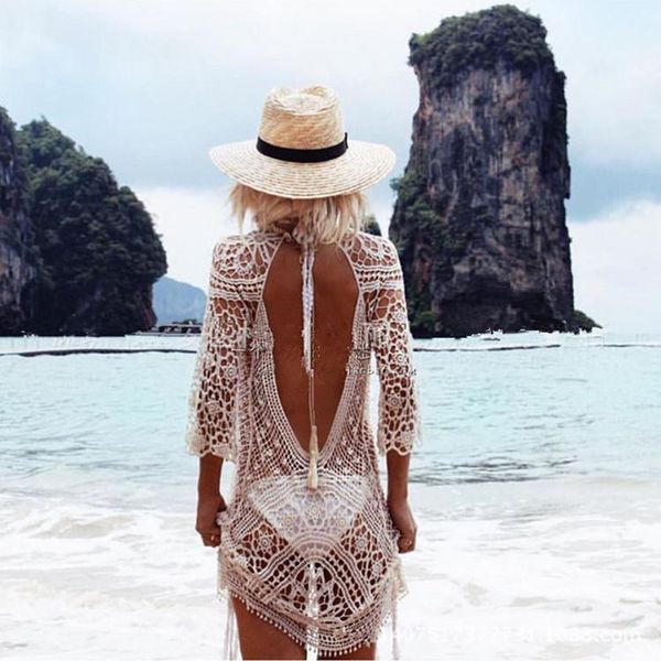 women's swimwear european and american beach holiday sunscreen clothes hollow lace hook flower dew back dress bikini blouse, White;black
women's swimwear european and american beach holiday sunscreen clothes hollow lace hook flower dew back dress bikini blouse, White;black