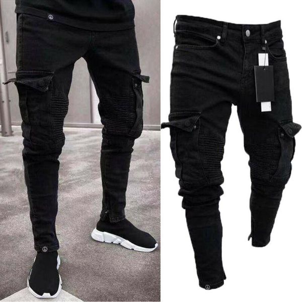 men's jeans biker ripped long denim trousers skinny pants destroyed, Blue
men's jeans biker ripped long denim trousers skinny pants destroyed, Blue