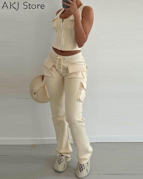 women's two piece pants sets pockets tank & drawstring cargo set, White
women's two piece pants sets pockets tank & drawstring cargo set, White