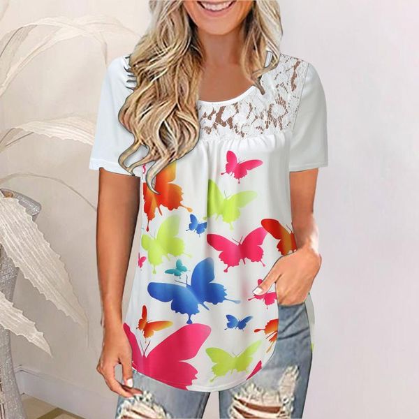 women's blouses & shirts 2021 women shirt o neck summer short sleeve butterfly prints lace tee loose femme ladies blusas y camisas, White
women's blouses & shirts 2021 women shirt o neck summer short sleeve butterfly prints lace tee loose femme ladies blusas y camisas, White