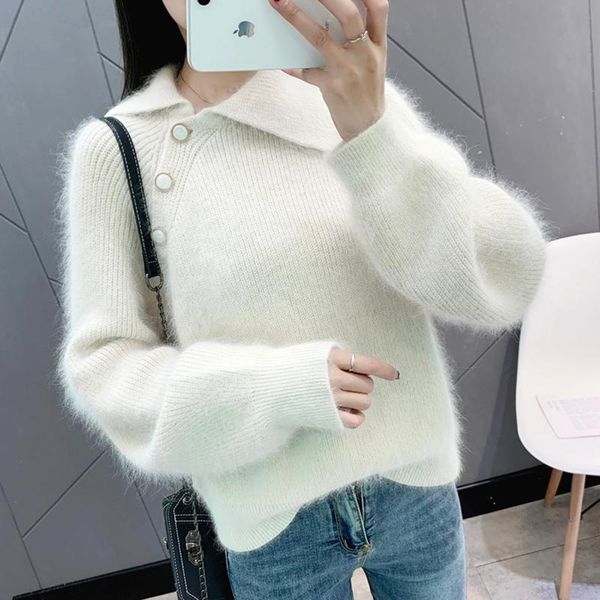 women's sweaters autumn winter knitted sweater woman korean casual pullover long sleeve loose vintage white warm roupas femininas 2021, White;black
women's sweaters autumn winter knitted sweater woman korean casual pullover long sleeve loose vintage white warm roupas femininas 2021, White;black