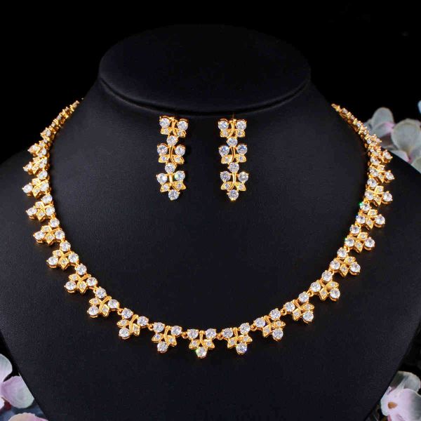 simple leaf shape zircon bride wedding electroplated two-piece banquet dress accessories jewelry set, Black
