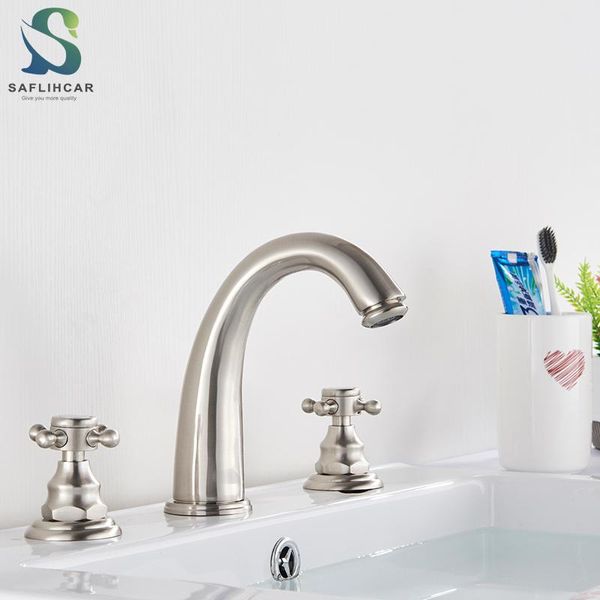 brushed nickel bathroom basin faucet two-handle three-hole sink and cold deck installation faucets
brushed nickel bathroom basin faucet two-handle three-hole sink and cold deck installation faucets