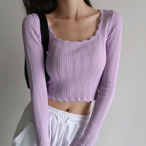women's t-shirt vintage hollow out square collar knit women lace high waist short long sleeve t-shirts autumn tvt2, White
women's t-shirt vintage hollow out square collar knit women lace high waist short long sleeve t-shirts autumn tvt2, White