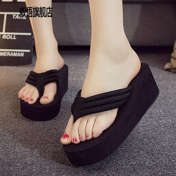 summer fashion wear muffin thick bottom slope heel anti-skid beach shoes sandals with high heels slippers, Black
summer fashion wear muffin thick bottom slope heel anti-skid beach shoes sandals with high heels slippers, Black