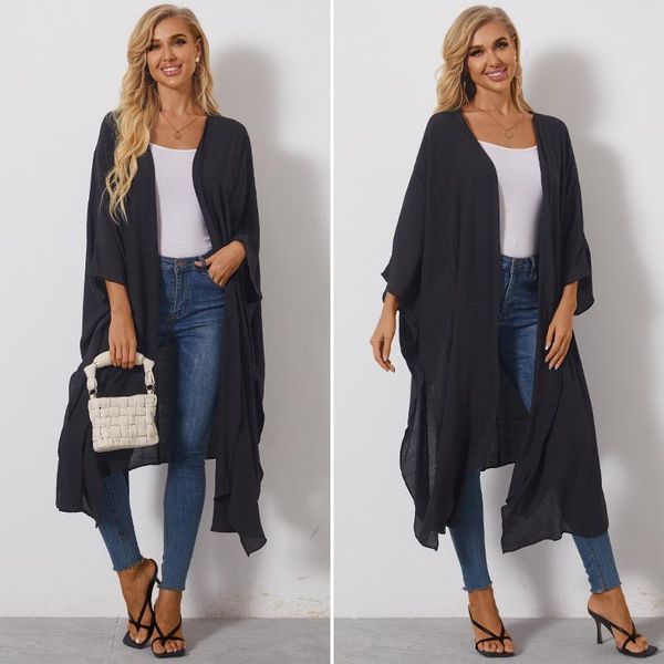 women's blouses & shirts celmia kimono cardigan casual long sleeve cover up loose solid beach mujer 7, White
women's blouses & shirts celmia kimono cardigan casual long sleeve cover up loose solid beach mujer 7, White