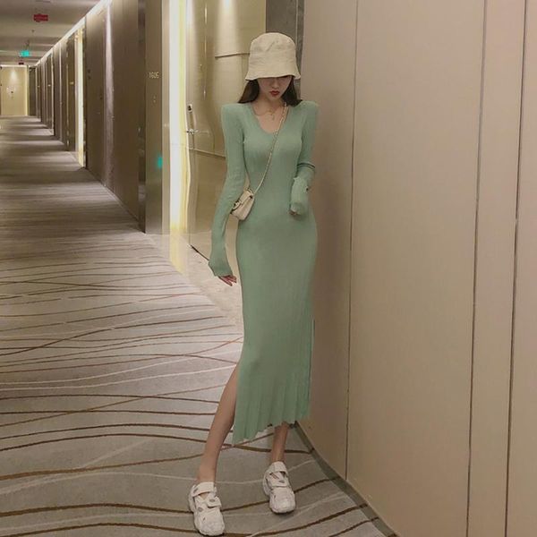 casual dresses elastic knitting cotton spring autumn elegant style bodycon long dress woman moda feminine split vestidos sleeve, Black;gray
casual dresses elastic knitting cotton spring autumn elegant style bodycon long dress woman moda feminine split vestidos sleeve, Black;gray