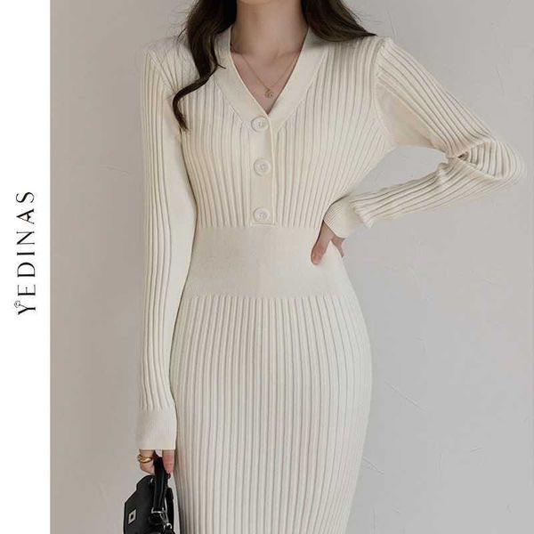 yedinas korean sweater dress women knitted sweaters dresses v-neck bodycon midi button decor slim long sleeve vestidos elegantes 210527, Black;gray
yedinas korean sweater dress women knitted sweaters dresses v-neck bodycon midi button decor slim long sleeve vestidos elegantes 210527, Black;gray