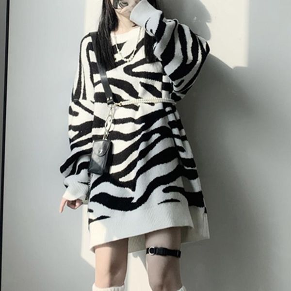 gothic woman sweaters oversize retro zebra stripe print winter jumper korean pullover women sweater long knitwwear women's, White;black
gothic woman sweaters oversize retro zebra stripe print winter jumper korean pullover women sweater long knitwwear women's, White;black