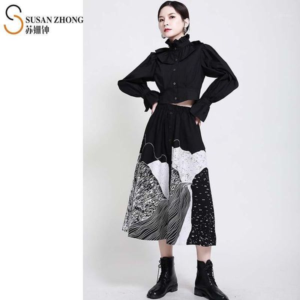 skirts women female bottoms spring autumn japanese style designer a-line long loose art painting print elastic waist buttons, Black
skirts women female bottoms spring autumn japanese style designer a-line long loose art painting print elastic waist buttons, Black