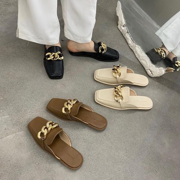 square toe women sandals chain metal black/beige/brown slides slip on flat heeled outside comfortable slipper soft soles slippers
square toe women sandals chain metal black/beige/brown slides slip on flat heeled outside comfortable slipper soft soles slippers