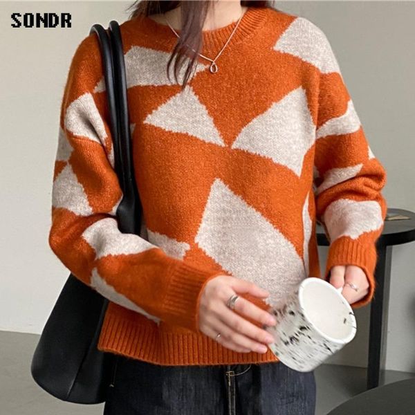 women's sweaters autumn winter retro color matching base sweater women 2021 korean loose lazy pullover outside wear knitted, White;black
women's sweaters autumn winter retro color matching base sweater women 2021 korean loose lazy pullover outside wear knitted, White;black