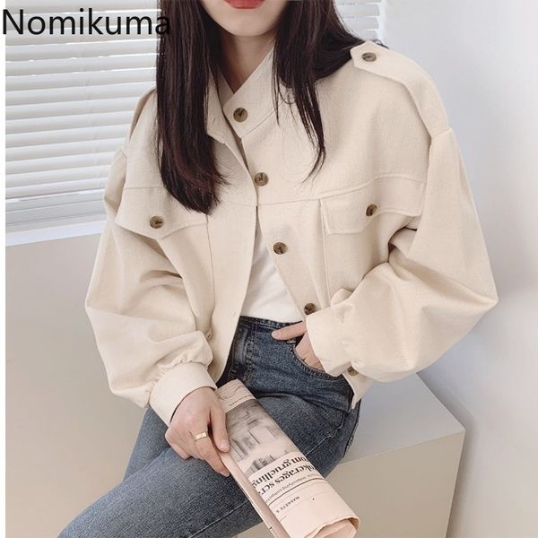 nomikuma stand collar long sleeve cargo jackets women solid color single breasted casual loose short coats streetwear 3e024 210514, Black;brown
nomikuma stand collar long sleeve cargo jackets women solid color single breasted casual loose short coats streetwear 3e024 210514, Black;brown